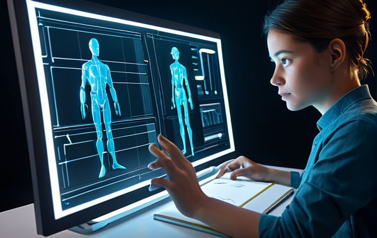 A professional character designer, a person with a focused and contemplative expression, wearing a modest smart casual outfit, seated at a sleek modern desk in a well-lit, futuristic studio. One hand holds a traditional sketchbook displaying intricate character concepts, while the other hand interacts with a translucent digital display showing complex 3D character models and various AI-generated design iterations. The background features subtle glowing data lines and holographic projections, emphasizing the synergy between human creativity and advanced technology. The atmosphere is one of innovation and artistic depth, celebrating the evolution of character design. Perfect anatomy, correct proportions, natural pose, well-formed hands, proper finger count, natural body proportions. Ultra high-resolution, professional studio photography, cinematic lighting, vibrant yet sophisticated color palette, safe for work, appropriate content, fully clothed, professional, family-friendly.