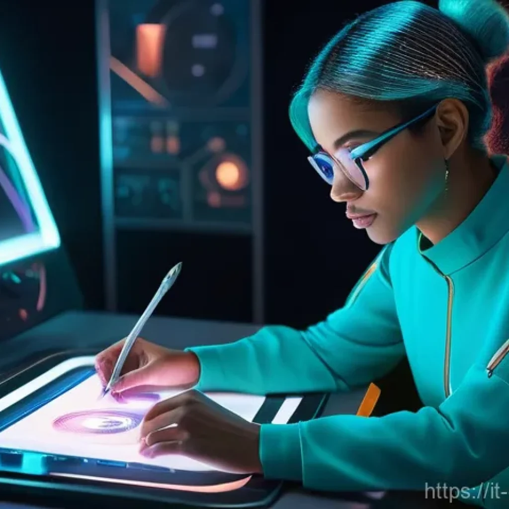 캐릭터 디자인의 글로벌 취업 성공 사례 - **A Retro-Futuristic Character Designer in her Studio:** A young adult female character designer, wi...