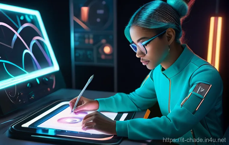 캐릭터 디자인의 글로벌 취업 성공 사례 - **A Retro-Futuristic Character Designer in her Studio:** A young adult female character designer, wi...