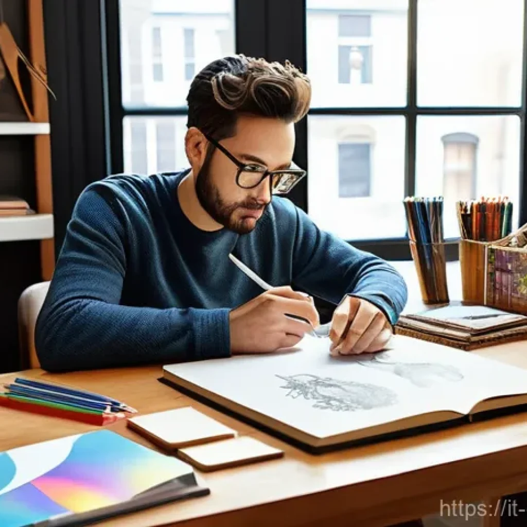 캐릭터 디자인 업계의 변화와 도전 과제 - **A creative character designer working in a modern, sunlit studio, surrounded by both traditional a...