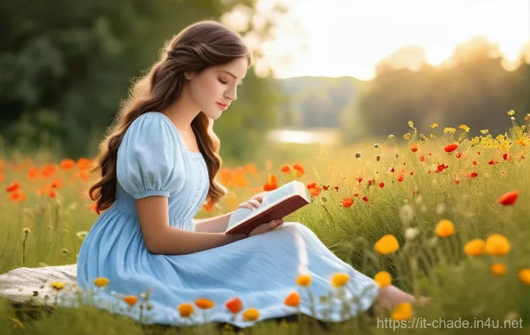 캐릭터 디자인의 비주얼 언어 이해 - **Prompt 1: Serene Meadow Reader**
    A young woman, approximately 22 years old, with long, wavy br...