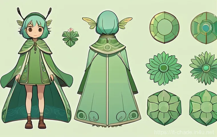 캐릭터 디자인 포트폴리오 첨삭 사례 - **"Whimsical Forest Spirit Character Sheet"**: A full character sheet for a playful, youthful forest...