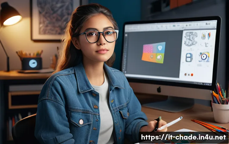 캐릭터 디자인과 광고 일러스트의 차이 - A detailed character design portrait of a young adult female artist in a creative studio, wearing ca...