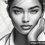 캐릭터 디자인에서 윤곽선 처리 요령 - A dynamic character portrait showcasing expressive line work variations: thick, bold outlines around...