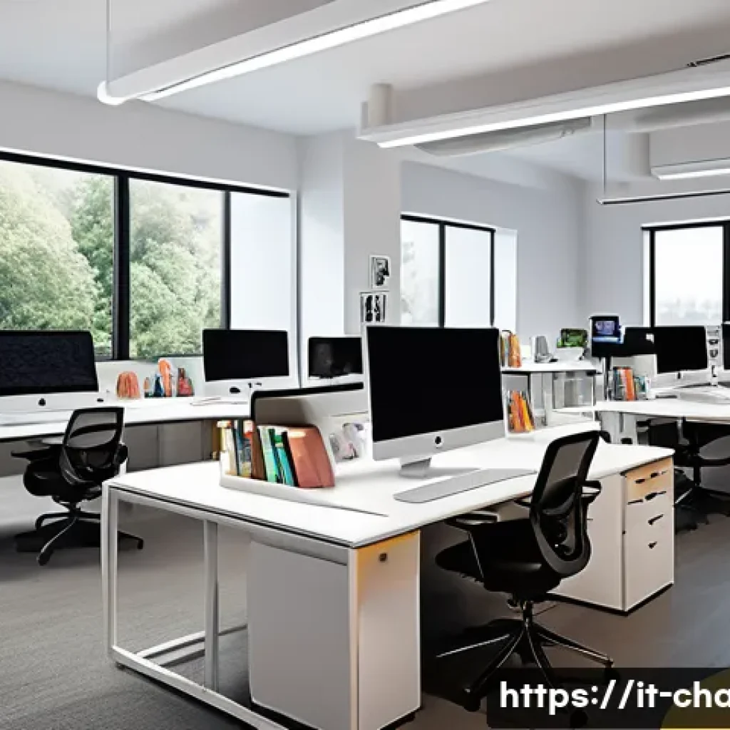 캐릭터 디자인의 팀워크 개선 방법 - A modern, bright character design studio featuring ergonomic workspaces with adjustable chairs, spac...