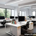 캐릭터 디자인의 팀워크 개선 방법 - A modern, bright character design studio featuring ergonomic workspaces with adjustable chairs, spac...