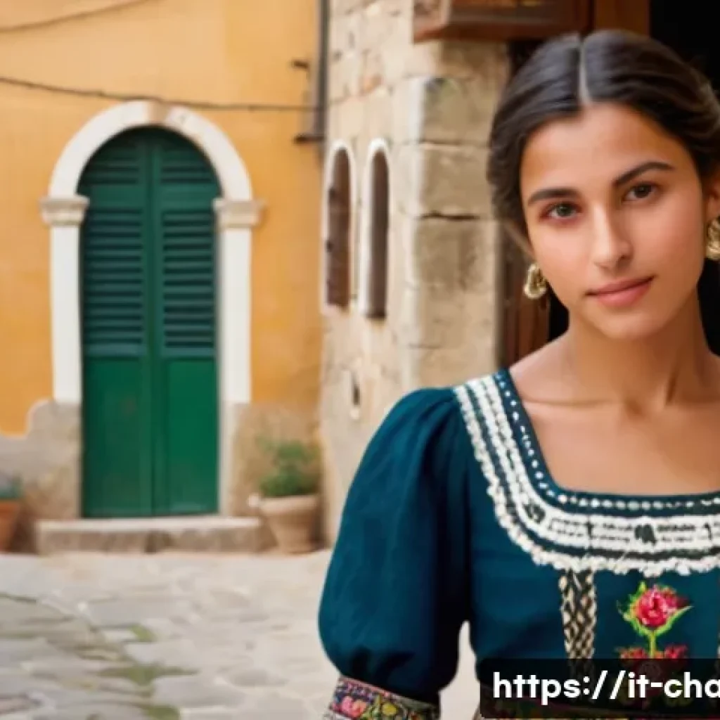 캐릭터 디자인의 문화적 다양성 반영 - A dignified young Italian woman in traditional southern Italian folk attire, wearing a detailed embr...