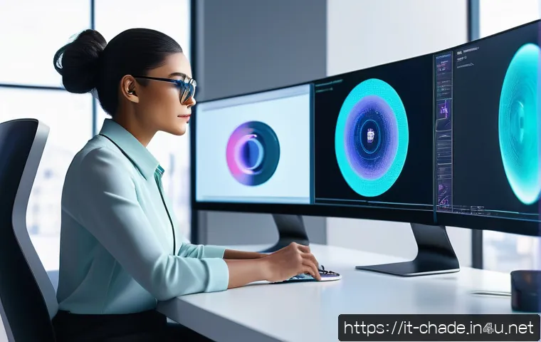 캐릭터 디자인 분야의 기술 발전 - A futuristic female character designer working in a sleek digital studio filled with holographic 3D ...