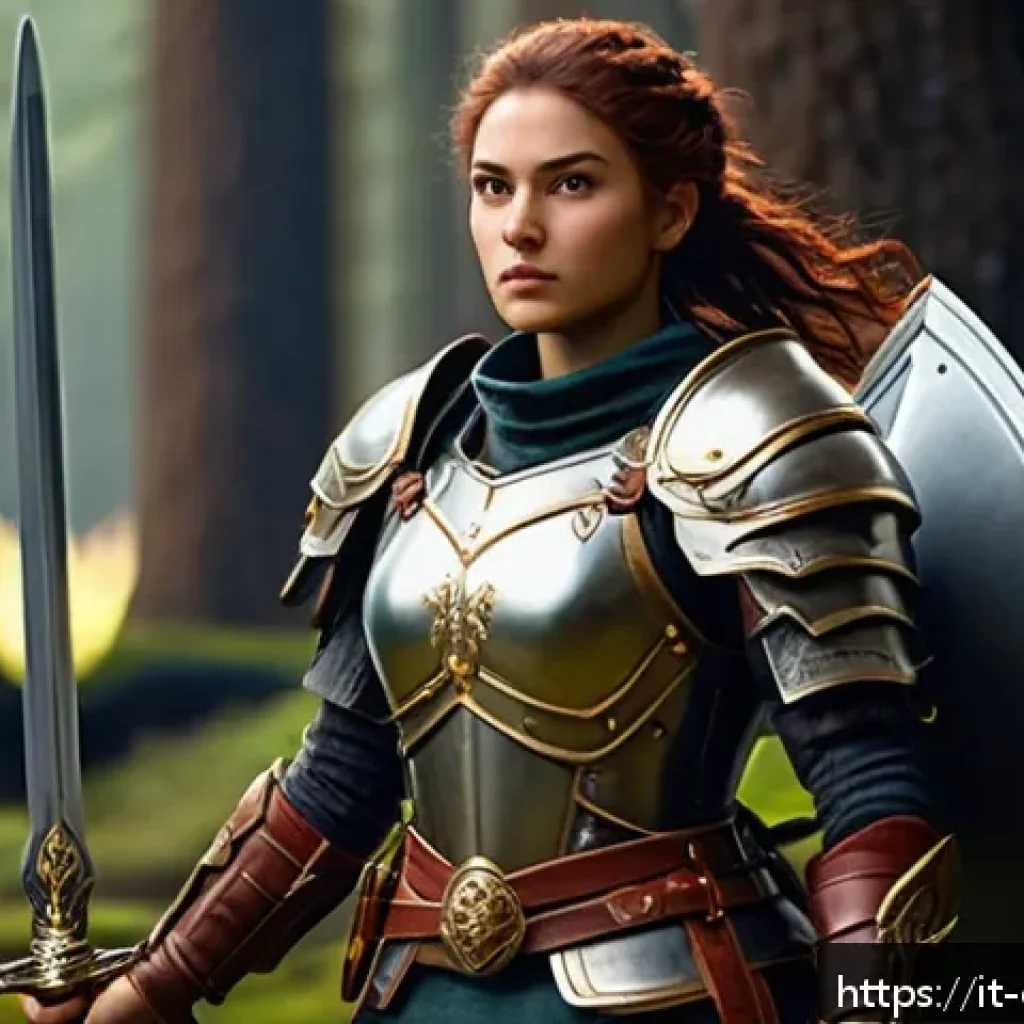 캐릭터 디자인과 일러스트 차이점 - A dynamic character design concept for a fantasy video game: a young female warrior wearing detailed...