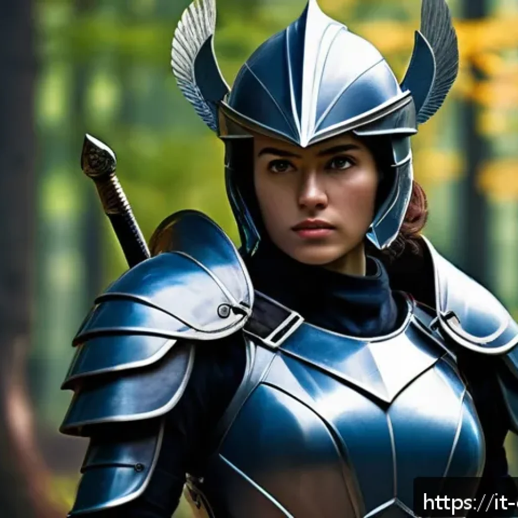캐릭터 디자인 초보자를 위한 체크리스트 - A confident young female warrior standing in a dynamic battle-ready pose, wearing practical yet styl...