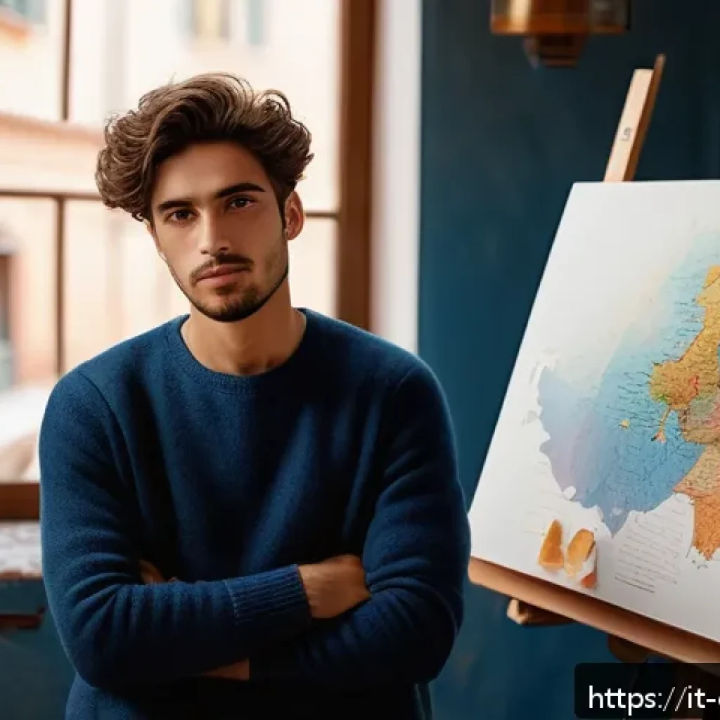캐릭터 디자인 워크숍에서 배우는 것 - A detailed character portrait of a young Italian artist in their mid-20s, wearing stylish but modest...