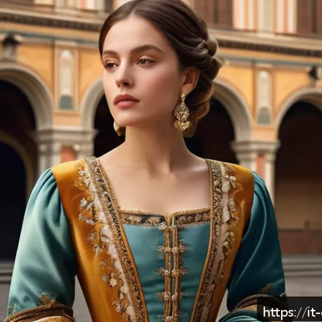 캐릭터 디자인의 창작적 접근과 사례 - A sophisticated Italian Renaissance-inspired female character wearing a modern reinterpretation of t...